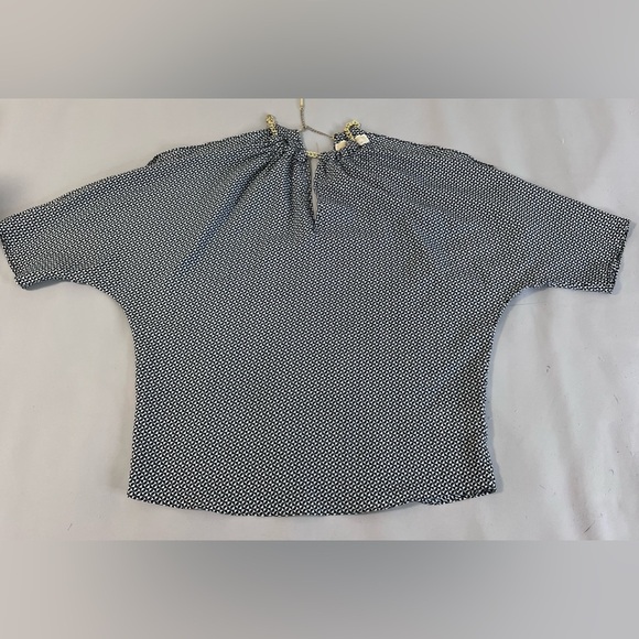 MICHAEL KORS Black Wht Gold Chain Neck Open Cold Shoulder Dolman‎ 3/4 Sleeve Top - Picture 3 of 9